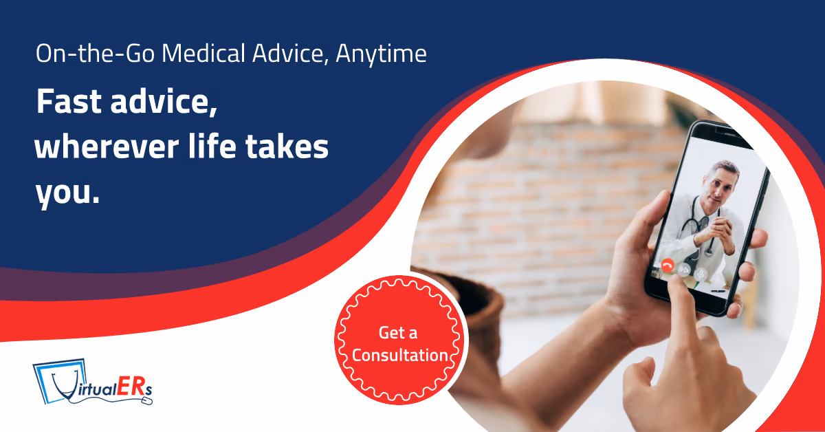 Patient consulting with a board-certified emergency physician via telemedicine on a smartphone